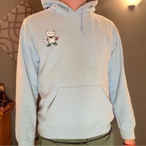 Riot Society Light Blue Cat Embroidered Men's Sweater